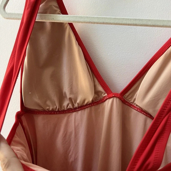 J. Crew Red Ruched V-Neck One Piece Swimsuit Women's XS Bathing Suit - Picture 6 of 16